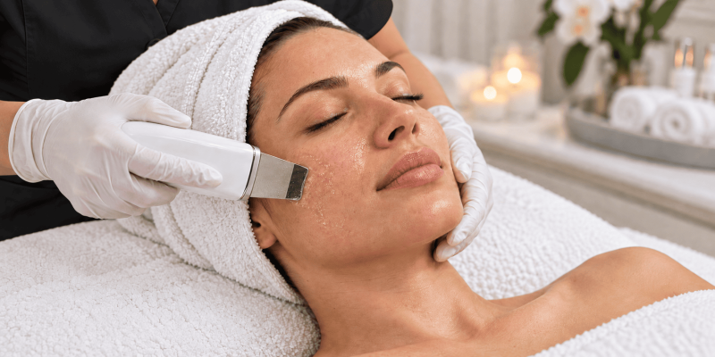 Pulizia viso con spazzola ultrasuoni e massaggio con pennelli